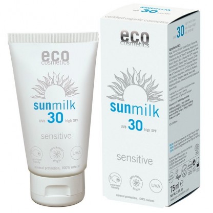 Lapte de plaja bio pentru piele sensibila cu ulei de zmeura FPS30, 75ml Eco Cosmetics