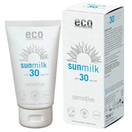 Lapte de plaja bio pentru piele sensibila cu ulei de zmeura FPS30 Eco Cosmetics 75ml