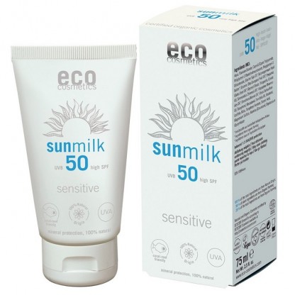 Lapte de plaja bio pentru piele sensibila cu ulei de zmeura FPS50 Eco Cosmetics 75ml