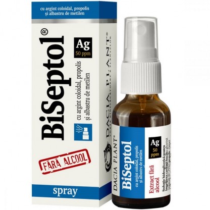 BiSeptol spray cu propolis, albastru de metilen si argint coloidal, fara alcool 20ml Dacia Plant