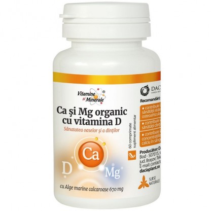 Calciu si Magneziu organic cu Vitamina D 60 comprimate Dacia Plant