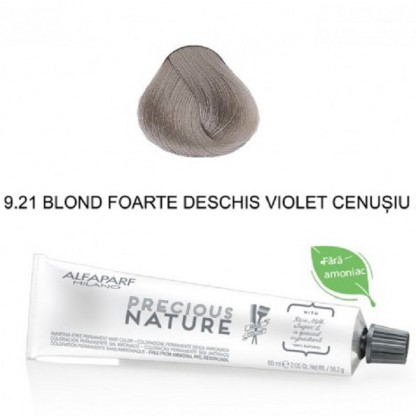 Vopsea de par fara amoniac Nr 9.21 Blond foarte deschis violet cenusiu Precious Nature 60ml Alfaparf Milano