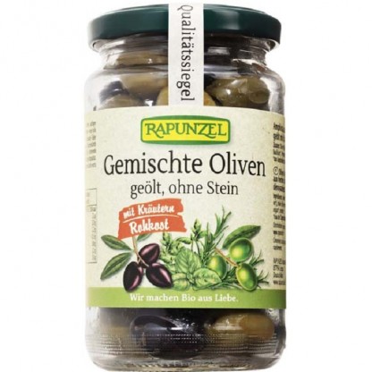 Amestec de masline bio uleiate cu ierburi, fara samburi 170g Rapunzel