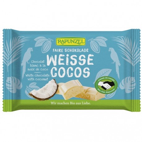 Ciocolata alba Cristalino cu bucatele de cocos bio 100g Rapunzel