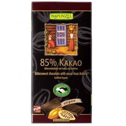 Ciocolata amaruie bio vegana, 85% cacao 80g Rapunzel