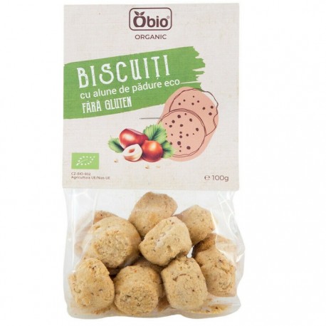 Biscuiti cu alune de padure bio, fara gluten 100g Obio