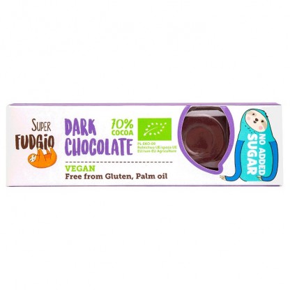 Baton de ciocolata neagra bio, 70% cacao, fara zahar 40g Super Fudgio