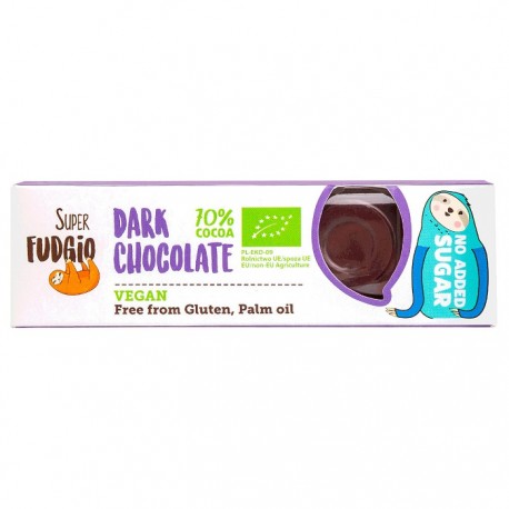 Baton de ciocolata neagra bio, 70% cacao, fara zahar 40g Super Fudgio