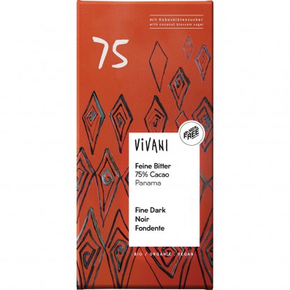 Ciocolata amaruie fina cu 75% cacao Panama bio 80g Vivani