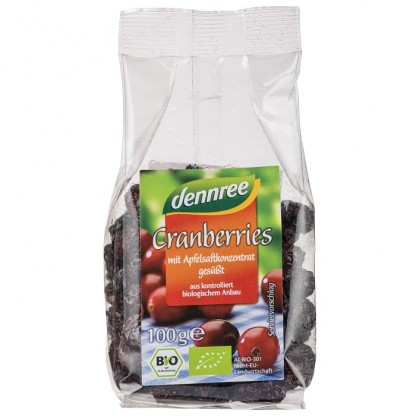 Merisoare bio indulcite cu suc de mere 100g Dennree