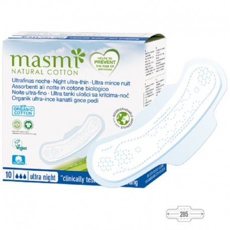 Absorbante de noapte din bumbac organic, 3 picaturi 10 buc Masmi
