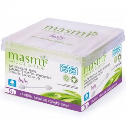 Betisoare din bumbac bio cu opritor pt bebelusi 56 buc Masmi
