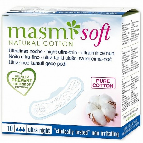 Absorbante de noapte din bumbac, cu aripioare Soft 10buc Masmi