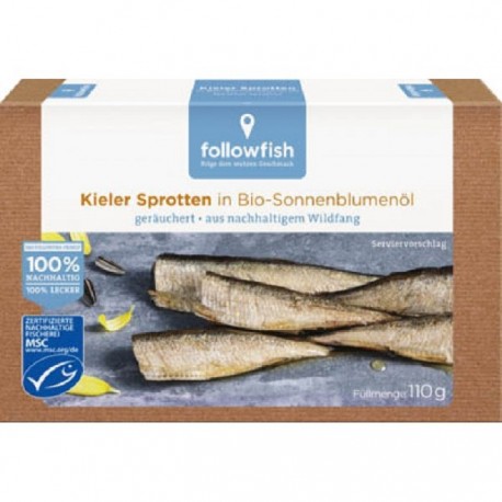 Sprot afumat in ulei de floarea soarelui bio 110g Followfish