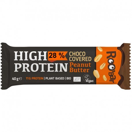 Baton proteic cu crema de arahide invelit in ciocolata bio 40g Roobar