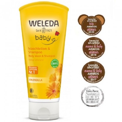 Sampon si gel de dus cu galbenele pentru bebelusi si copii 200ml Weleda Baby