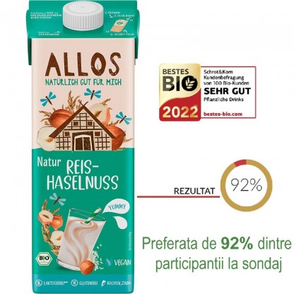 Bautura cu orez si alune bio, fara gluten 1000ml Allos