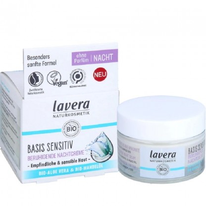 Crema de noapte regeneranta si calmanta, fara parfum, bio vegan Basis Sensitiv 50ml Lavera