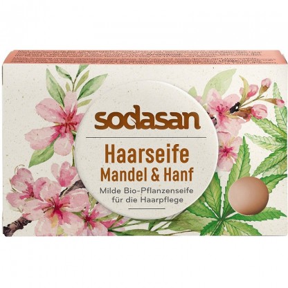 Sapun solid pentru par cu migdale si canepa 100g Sodasan
