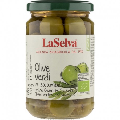 Masline verzi bio cu samburi, in saramura 310g LaSelva