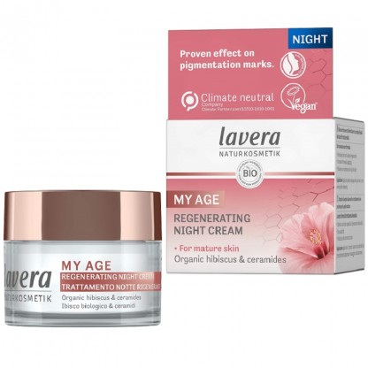 Crema de noapte pentru ten matur cu hibiscus si ceramide, bio vegan My Age 50ml Lavera