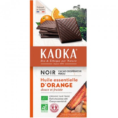 Ciocolata neagra 55% cacao cu portocale bio 100g Kaoka
