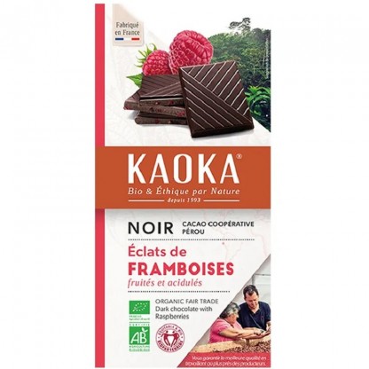 Ciocolata neagra 55% cacao cu zmeura bio 100g Kaoka