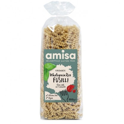 Fusilli din orez integral bio, fara gluten 500g Amisa