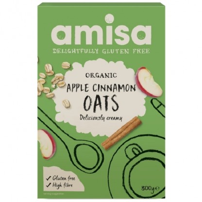 Porridge din ovaz cu mar si scortisoara bio, fara gluten 300g Amisa