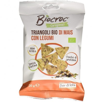 Snack bio Biocroc triunghiular din porumb cu legume, fara gluten 20g Fior di Loto