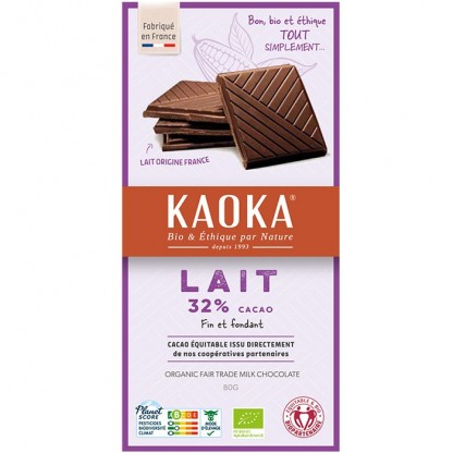 Ciocolata bio cu lapte 32%, organica 80g Kaoka