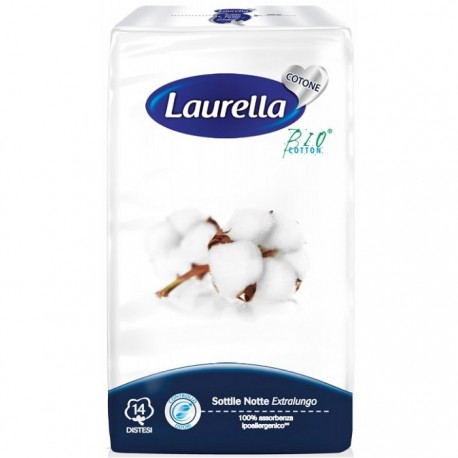 Absorbante de noapte fara aripioare Extra Long din bumbac organic, 5 picaturi 14 buc Laurella Bio Cotton