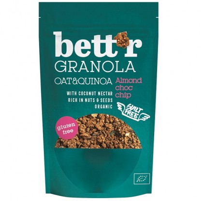 Granola cu migdale si bucati de ciocolata neagra bio, fara gluten 300g Bettr