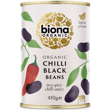 Fasole neagra in sos chilli bio, conserva 410g Biona