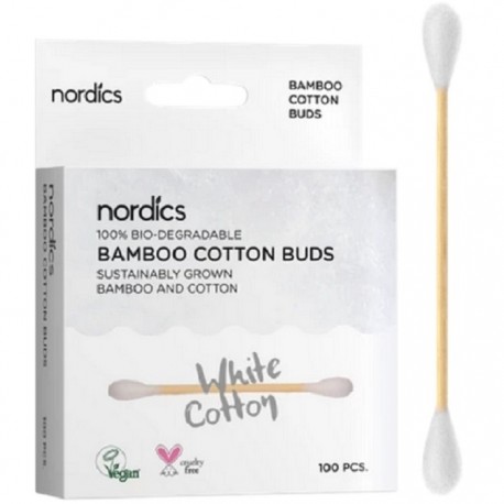 Betisoare din bumbac si bambus (albe) 100 buc Nordics