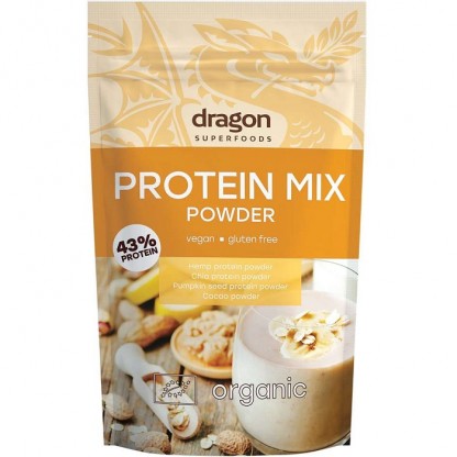 Mix proteic din canepa, chia, dovleac, cacao, bio vegan, fara gluten 200g Dragon Superfoods