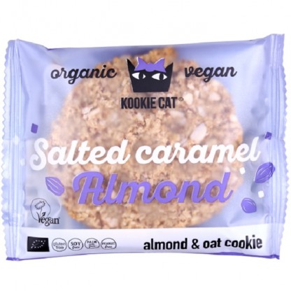 Cookie cu migdale si caramel sarat bio vegan, fara gluten 50g Kookie Cat