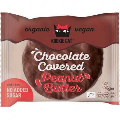 Cookie invelita in ciocolata cu unt de arahide bio vegan, fara gluten 50g Kookie Cat