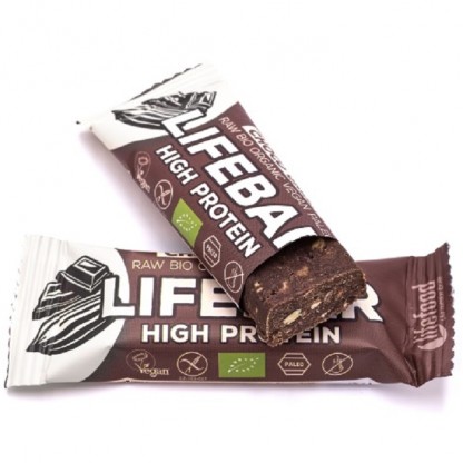 Baton cu ciocolata si proteine 20% bio raw, vegan, fara gluten 47g Lifebar Plus