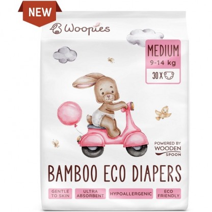 Scutece eco cu fibre de bambus bio, marime M (9-14 kg) 30 bucati Wooden Spoon