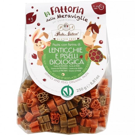 Paste cu faina de linte rosie si mazare verde bio fara gluten, pentru copii 250g Pasta Natura