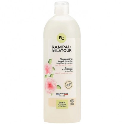 Gel de dus si sampon bio cu trandafir de Damasc (hipoalergen) 1000ml Rampal Latour