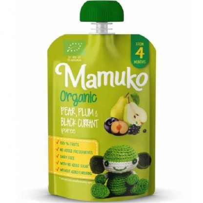 Piure de pere, prune si coacaze negre bio, fara zahar 100g Mamuko
