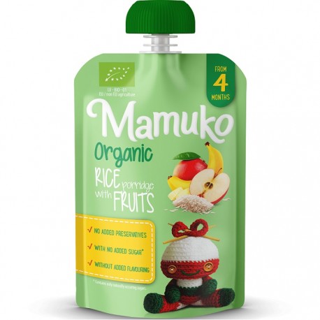 Porridge de orez cu fructe bio, fara zahar 100g Mamuko