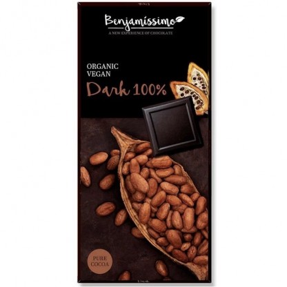 Ciocolata neagra 100% bio, fara zahar 70g Benjamissimo