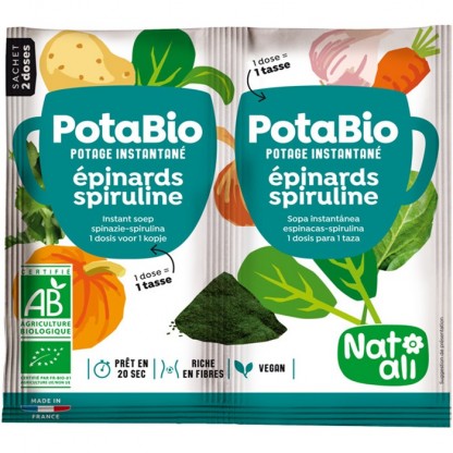 Supa instant cu spanac, spirulina si legume bio, vegan 2x8.5g Nat-Ali