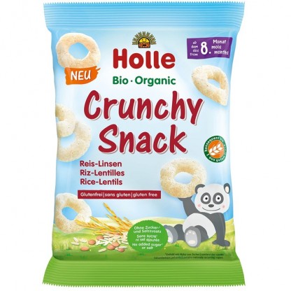 Gustare crocanta cu orez si linte bio, fara gluten pentru copii +8 luni 25g Holle