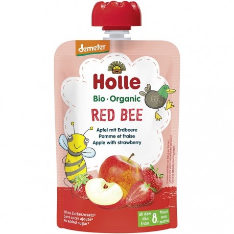 Piure de mere rosii si capsuni bio pentru copii, +8 luni 100g Holle