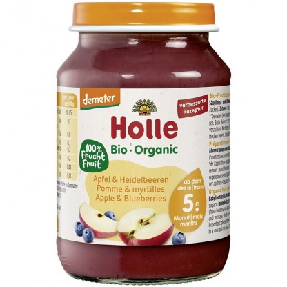 Piure bio de mere si afine pentru copii, +5 luni 190g Holle