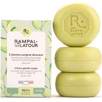 Cutie 3 sapunuri naturale ceai verde si argan 375g Rampal Latour